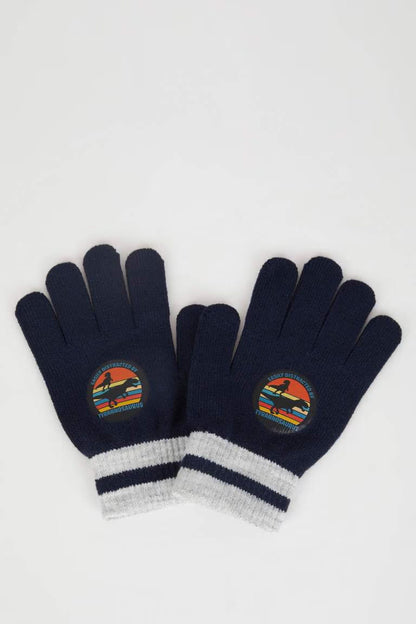 Boy Knitwear Printed Gloves - - Navy Standard