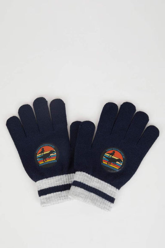 Boy Knitwear Printed Gloves - - Navy Standard