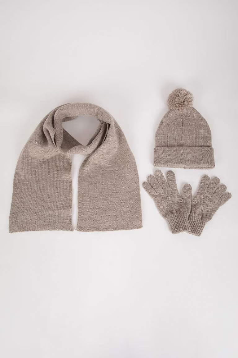 Boy 3 Piece Scarf Beanie Glove Set - - Beige Standard