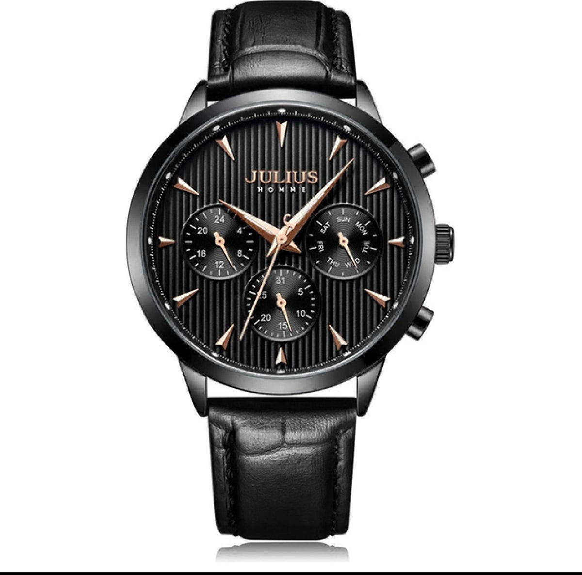 JULIUS Watch For Men - Analog Display, Leather Band - - Black
