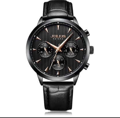JULIUS Watch For Men - Analog Display, Leather Band - - Black