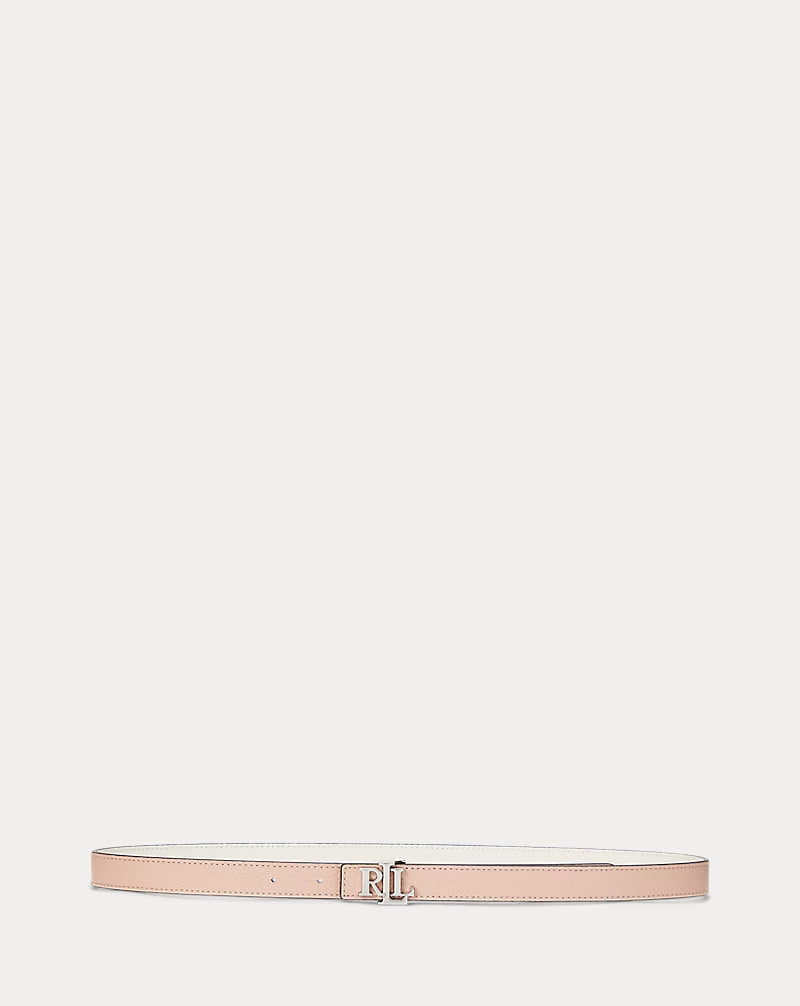Logo Reversible Leather Skinny Belt - - Sunrise blush