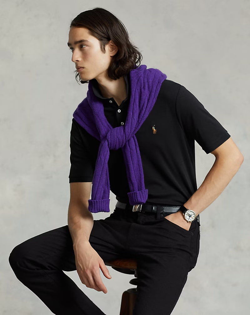Soft Cotton Polo Shirt - - Black