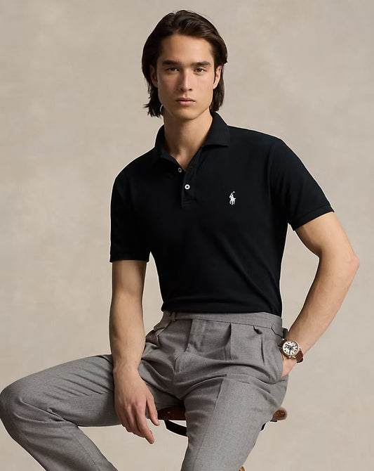 Custom Slim Fit Stretch Mesh Polo Shirt - - Black