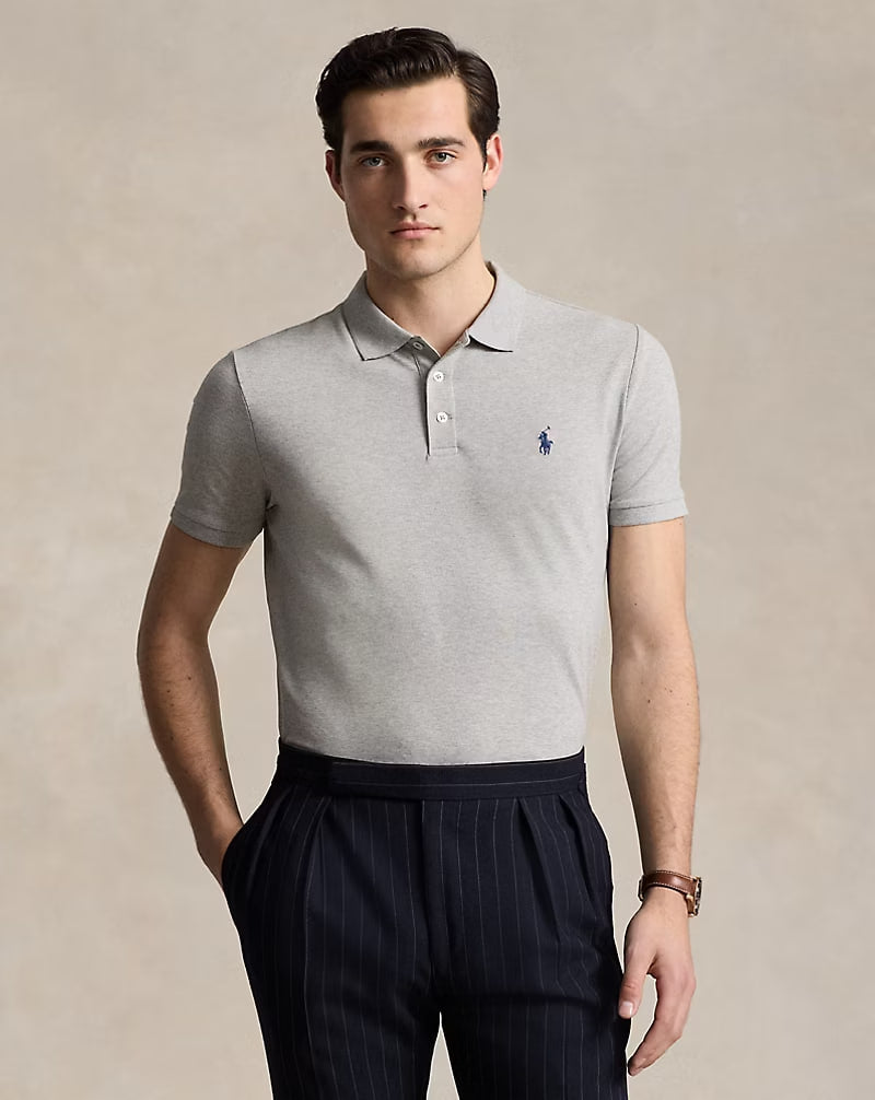 Custom Slim Fit Stretch Mesh Polo Shirt - - Gray