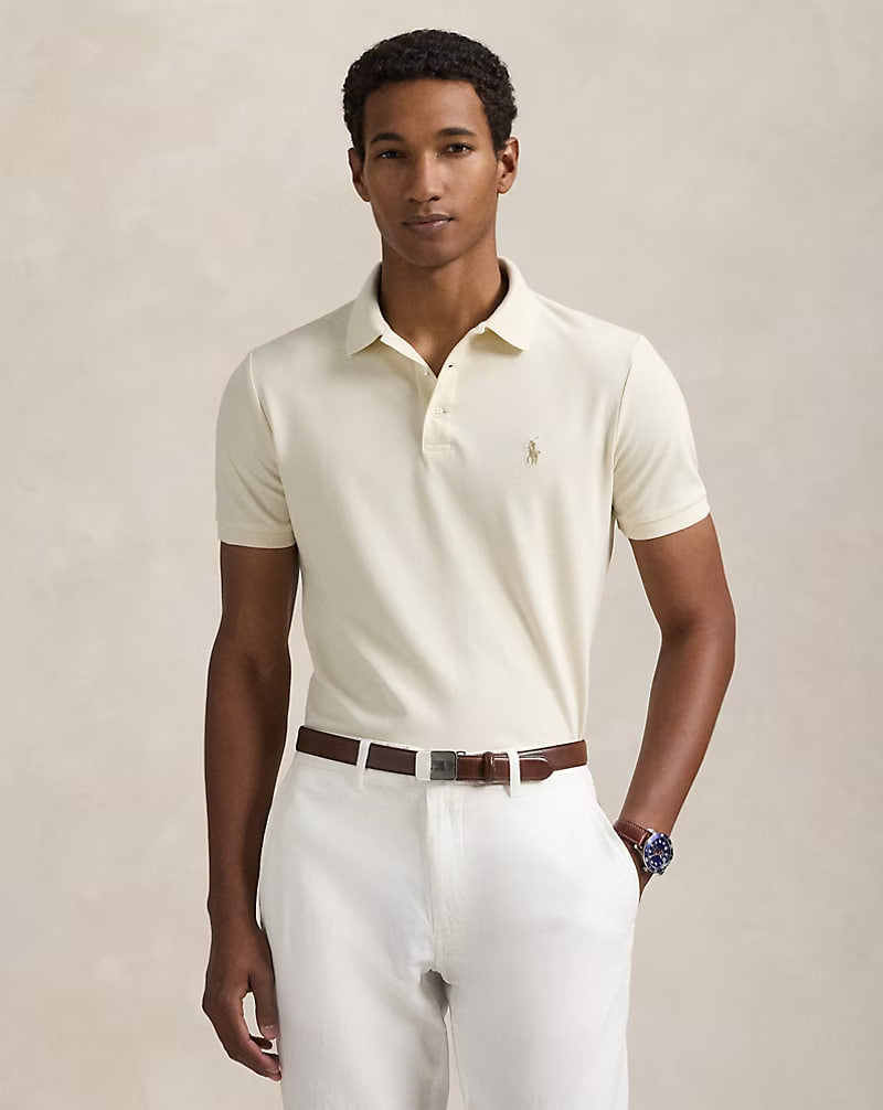 Custom Slim Fit Stretch Mesh Polo Shirt - - cream