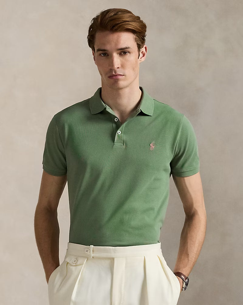 Custom Slim Fit Stretch Mesh Polo Shirt - - Green