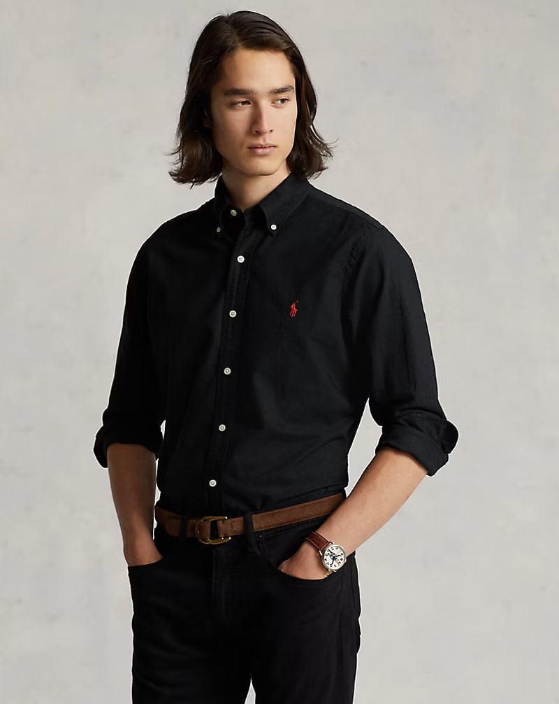 Garment-Dyed Oxford Shirt - classic Fit - - Black