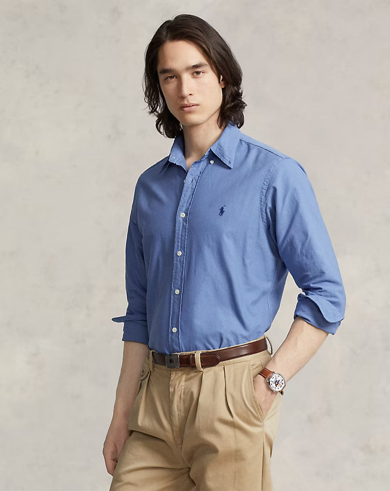 Garment-Dyed Oxford Shirt - classic Fit - - Blue