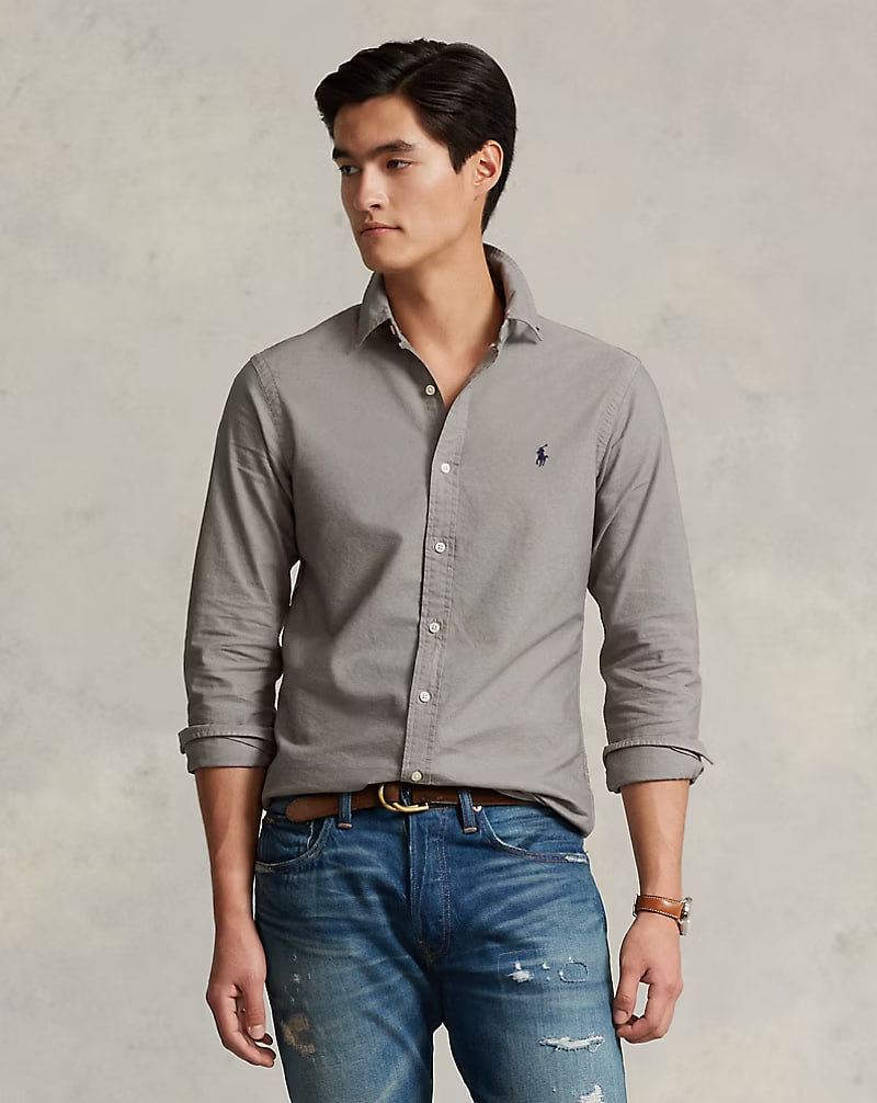 Garment-Dyed Oxford Shirt - classic Fit - - Gray