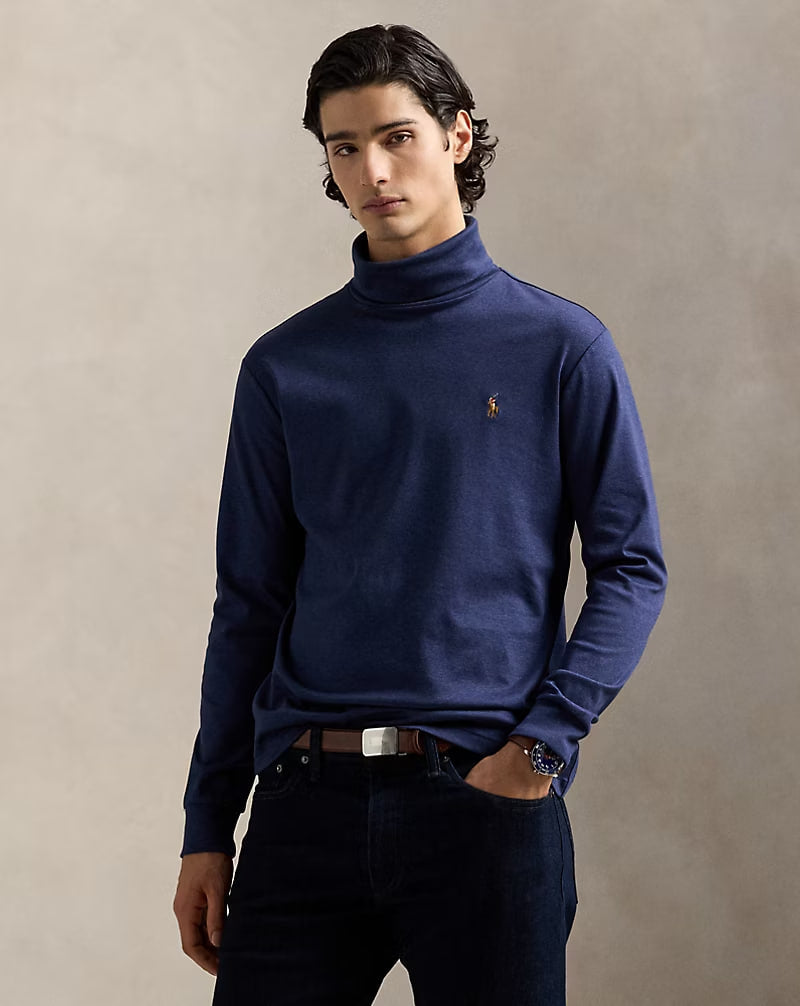Soft Cotton Turtleneck - - Navy