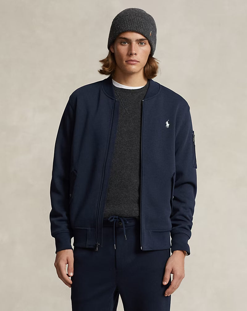 Double-Knit Bomber Jacket - - Navy