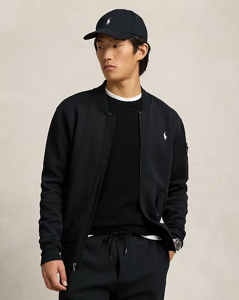 Double-Knit Bomber Jacket - - Black