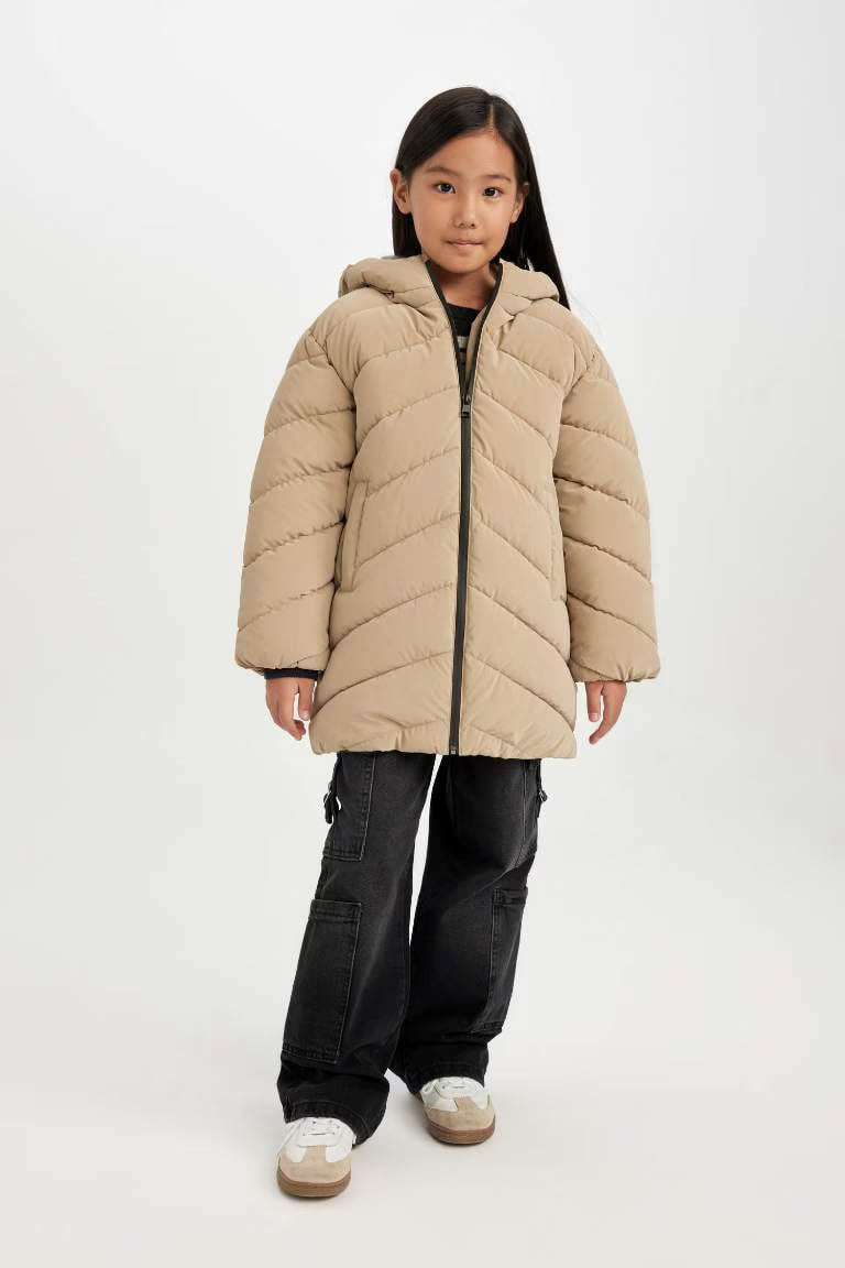 Girl Hooded Waterproof Puffer Jacket - -