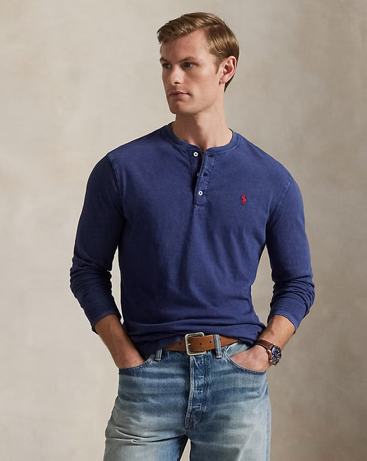 Slub Jersey Henley Shirt - - Navy XS