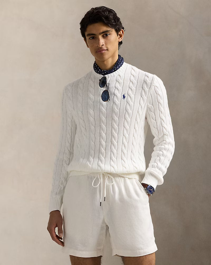Cable-Knit Cotton Sweater - - White