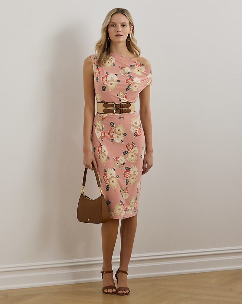 Floral Jersey Off-the-Shoulder Dress - -