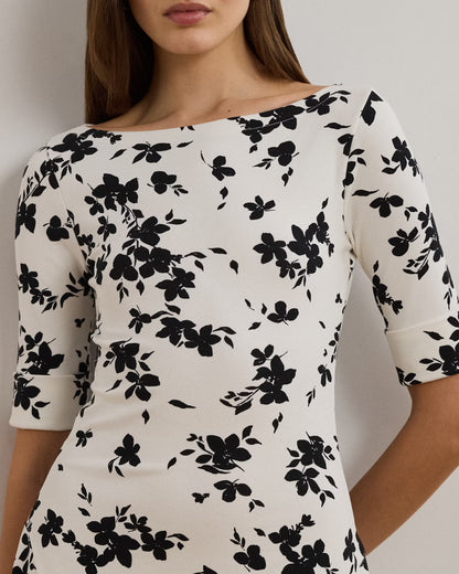 Floral Stretch Cotton Midi Dress - -