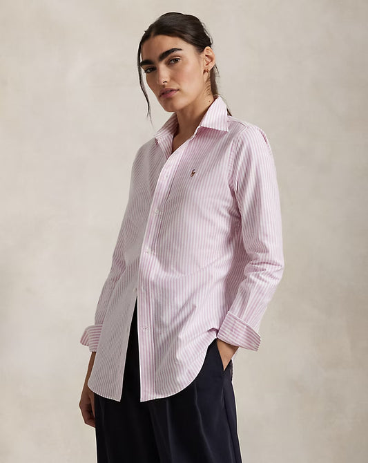 Stretch Slim Fit Striped Oxford Shirt - - Pink
