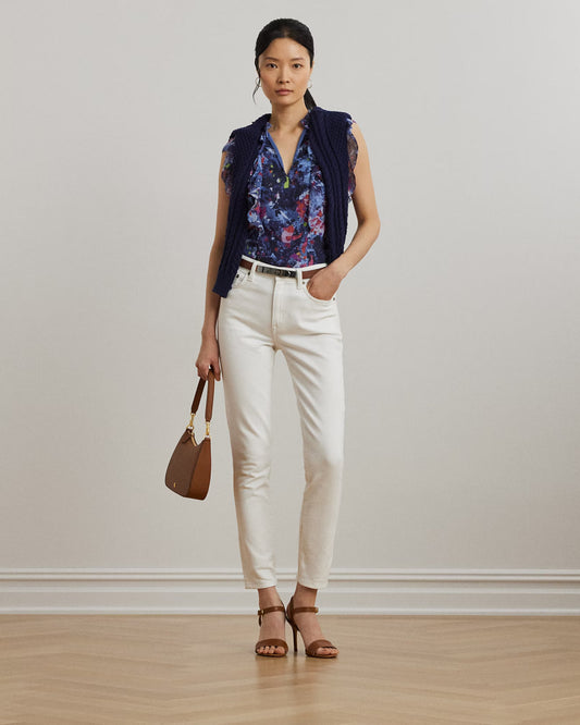 Print Ruffle-Trim Georgette Blouse - -