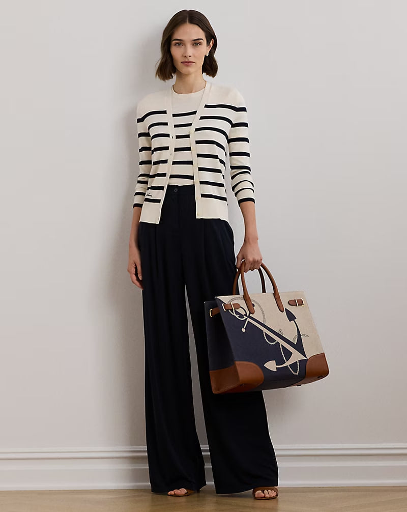 Pleated Stretch Jersey Wide-Leg Pant - - Navy