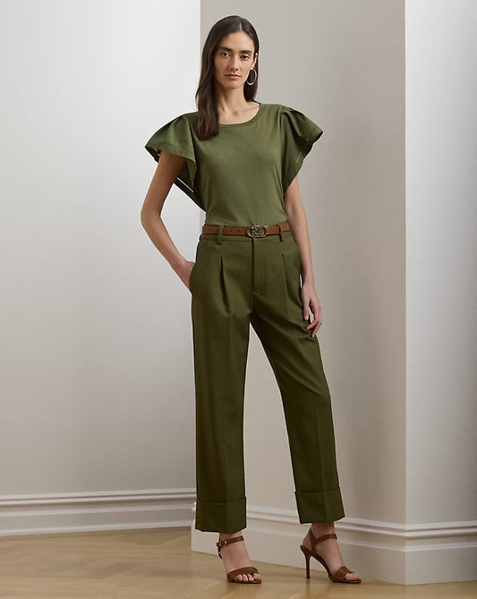 Double-Faced Stretch Cotton Ankle Pant - - olive green
