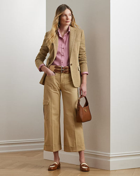 Pleated Cotton Twill Wide-Leg Cargo Pant - - dune