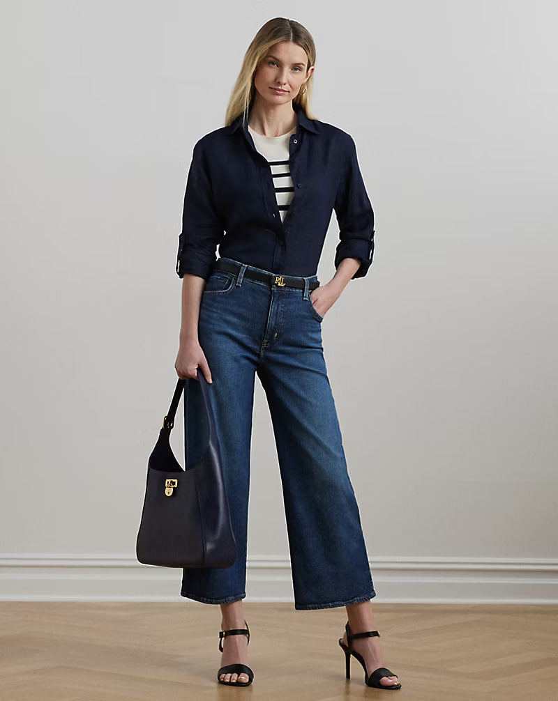 High-Rise Wide-Leg Cropped Jean - -