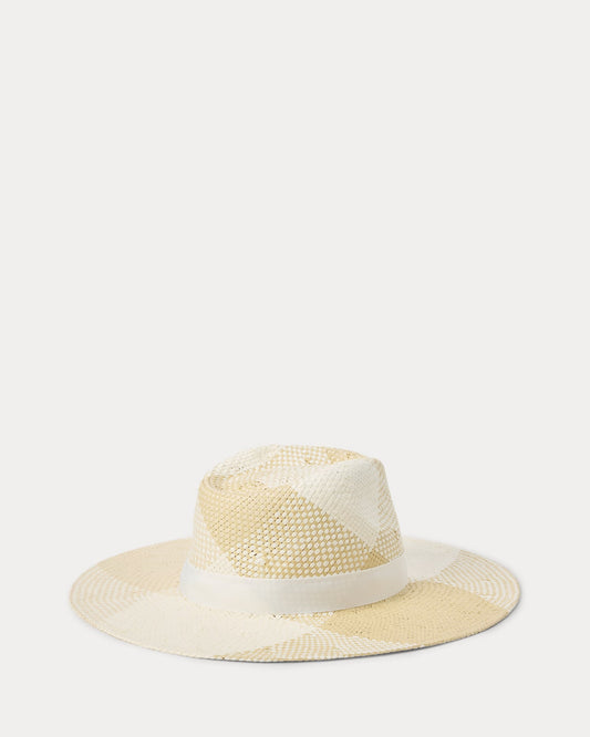 Plaid Woven Straw Fedora Sun Hat - -