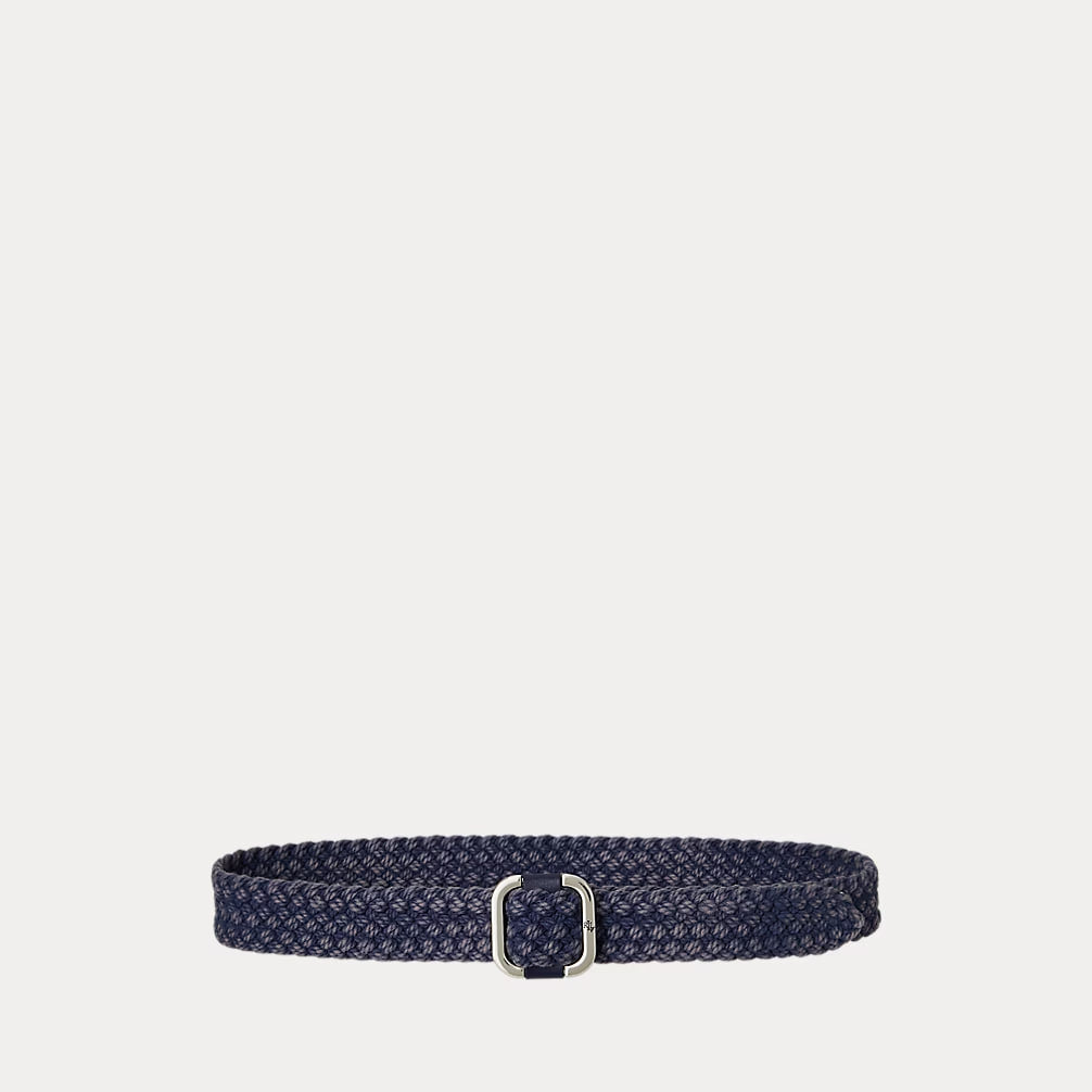 Slide-Buckle Woven Denim Belt - - Denim