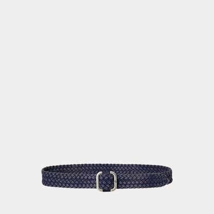 Slide-Buckle Woven Denim Belt - - Denim