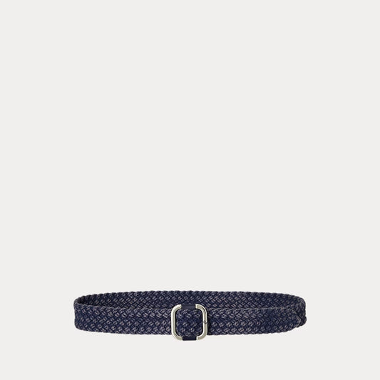 Slide-Buckle Woven Denim Belt - - Denim