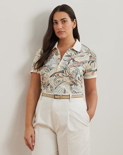 Print Stretch Piqué Polo Shirt - -
