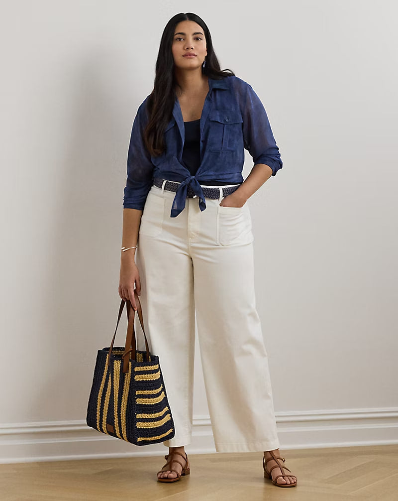 Stretch Chino Wide-Leg Cropped Pant - - White