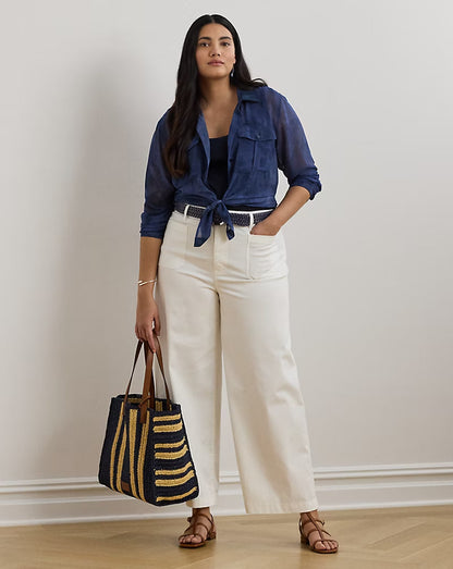 Stretch Chino Wide-Leg Cropped Pant - - White