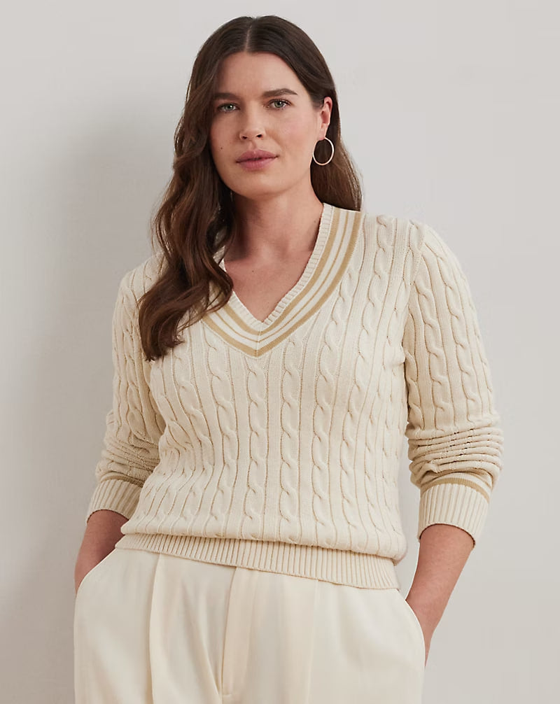 Cable-Knit Cotton Cricket Sweater - - Beige