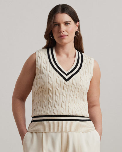 Cable-Knit Cotton Cricket Sweater Vest - - cream