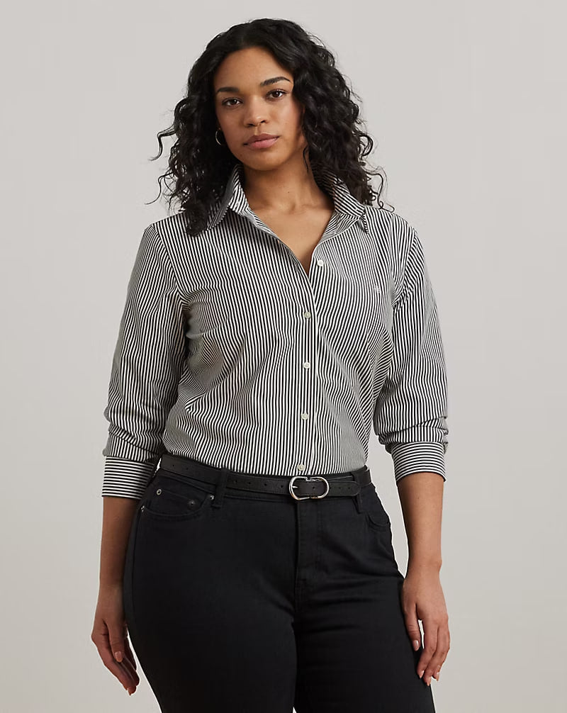 Striped Easy Care Cotton Shirt - - Black