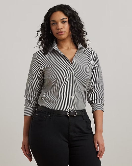 Striped Easy Care Cotton Shirt - - Black