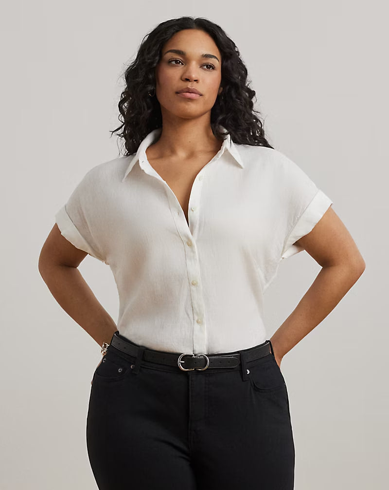 Relaxed Fit Linen Short-Sleeve Shirt - - White