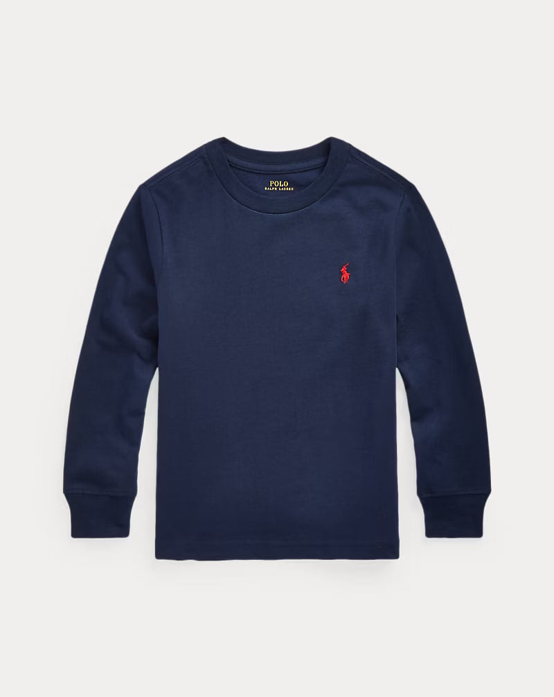 Cotton Jersey Long-Sleeve Tee - - Navy