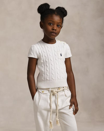 Cable-Knit Cotton Short-Sleeve Sweater 2-6 - - White