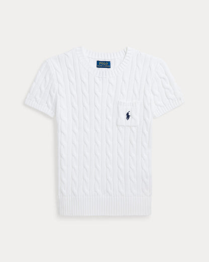Cable-Knit Cotton Short-Sleeve Sweater 7-16 - - White