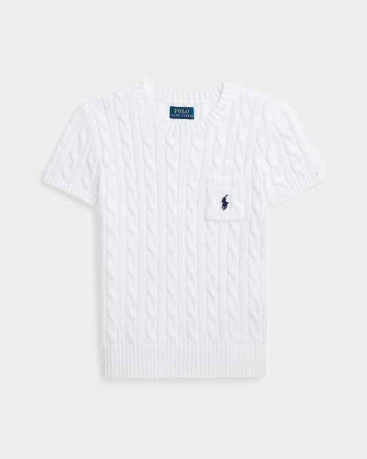 Cable-Knit Cotton Short-Sleeve Sweater 7-16 - - White