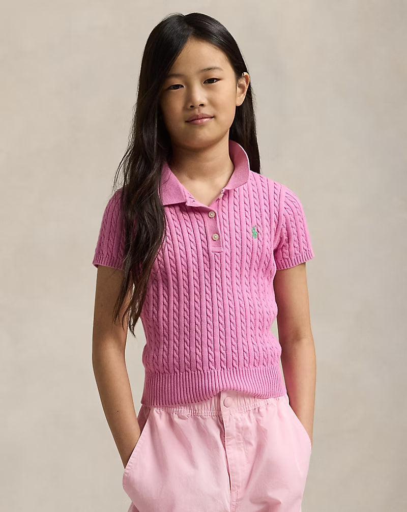 Mini-Cable Cotton Polo Sweater 7-16 - - Pink