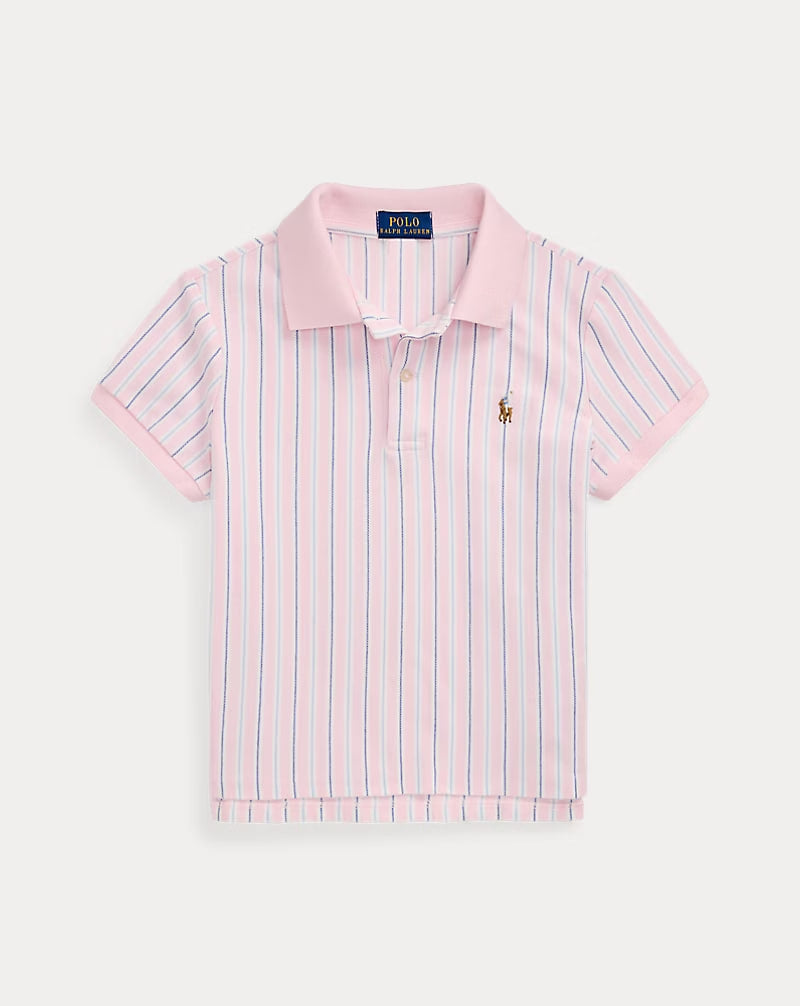 Striped Oxford Mesh Boxy Polo Shirt 7-16 - - Pink