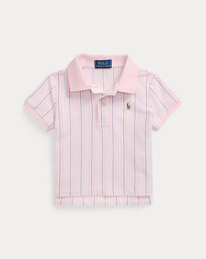 Striped Oxford Mesh Boxy Polo Shirt 2-6 - - Pink