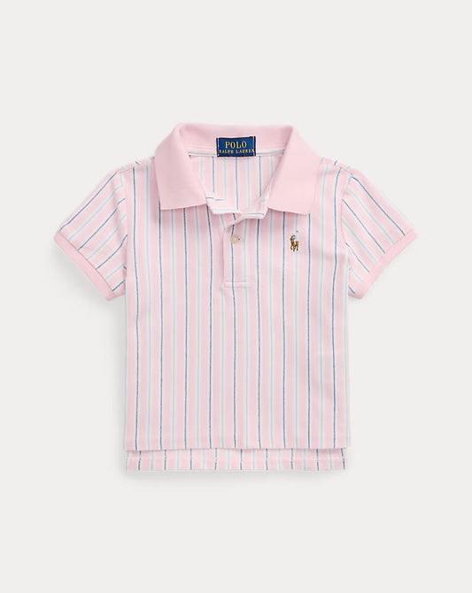 Striped Oxford Mesh Boxy Polo Shirt 2-6 - - Pink