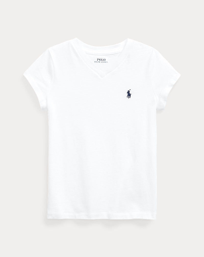 Cotton Jersey V-Neck Tee 2-6 girls - - White