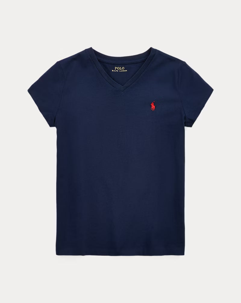 Cotton Jersey V-Neck Tee 7-16 girls - - Navy
